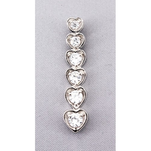 Necklace - Pendant -925 Sterling Silver w/ CZ - 6 Hearts - PT-PPT8753CL